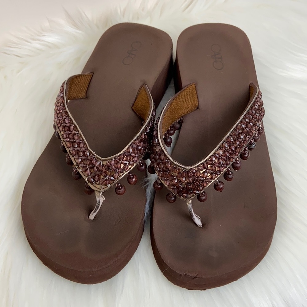 Cato Brown Beaded Sandals